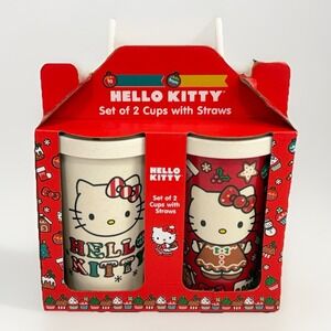 Hello Kitty Christmas Tumbler Cup & Straws Holiday Christmas Set Of 2 Cup 16oz